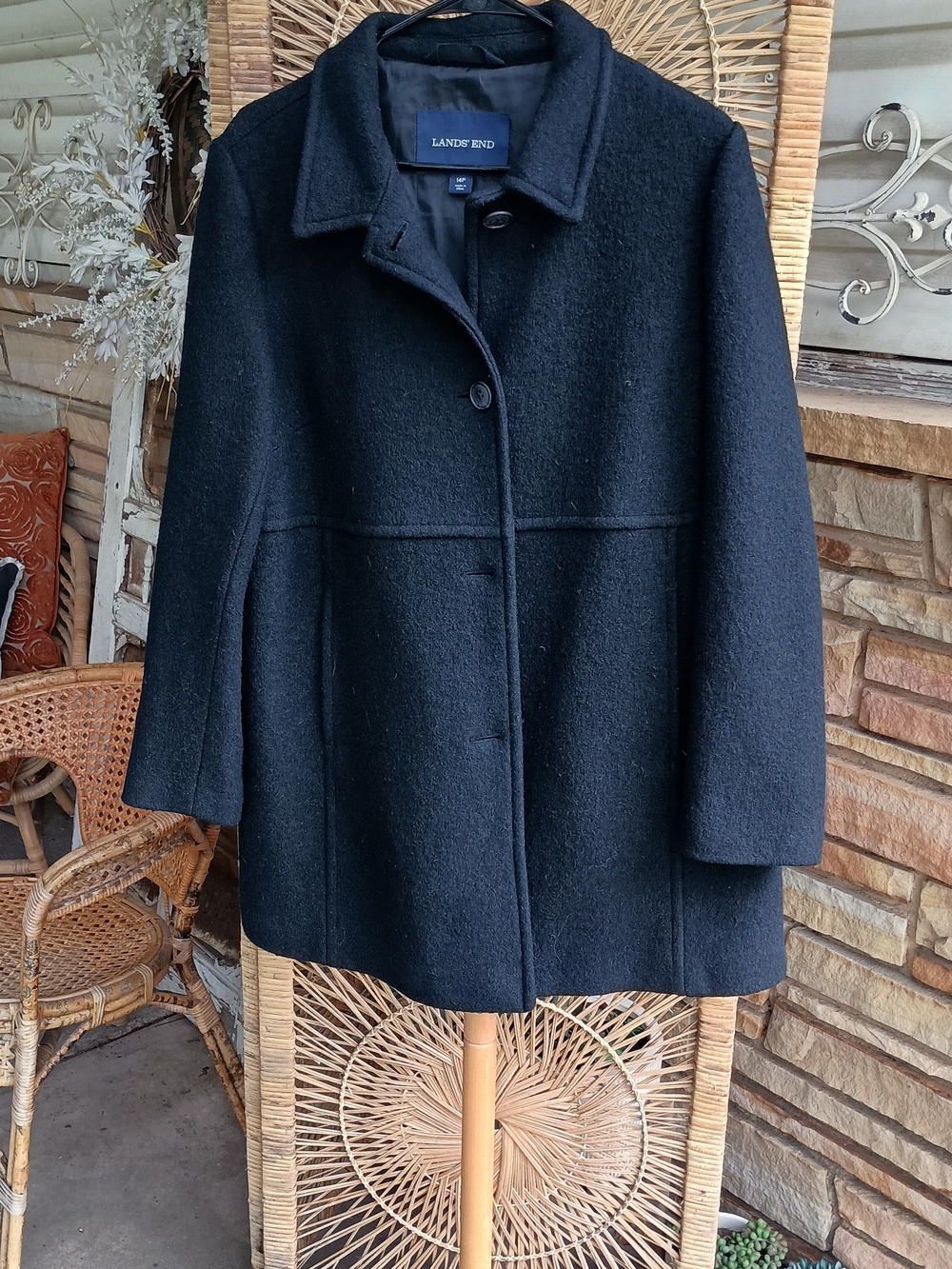 Lands' End Women's Black Wool Blend Car Coat_14P